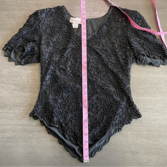 Vintage Black Fully Beaded Silk Basque Waistline Bodice Blouse - Picture 11 of 11